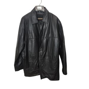 Vintage 1980s Men's PHASE 2‎ Long Leather Jacket Coat  Size XL